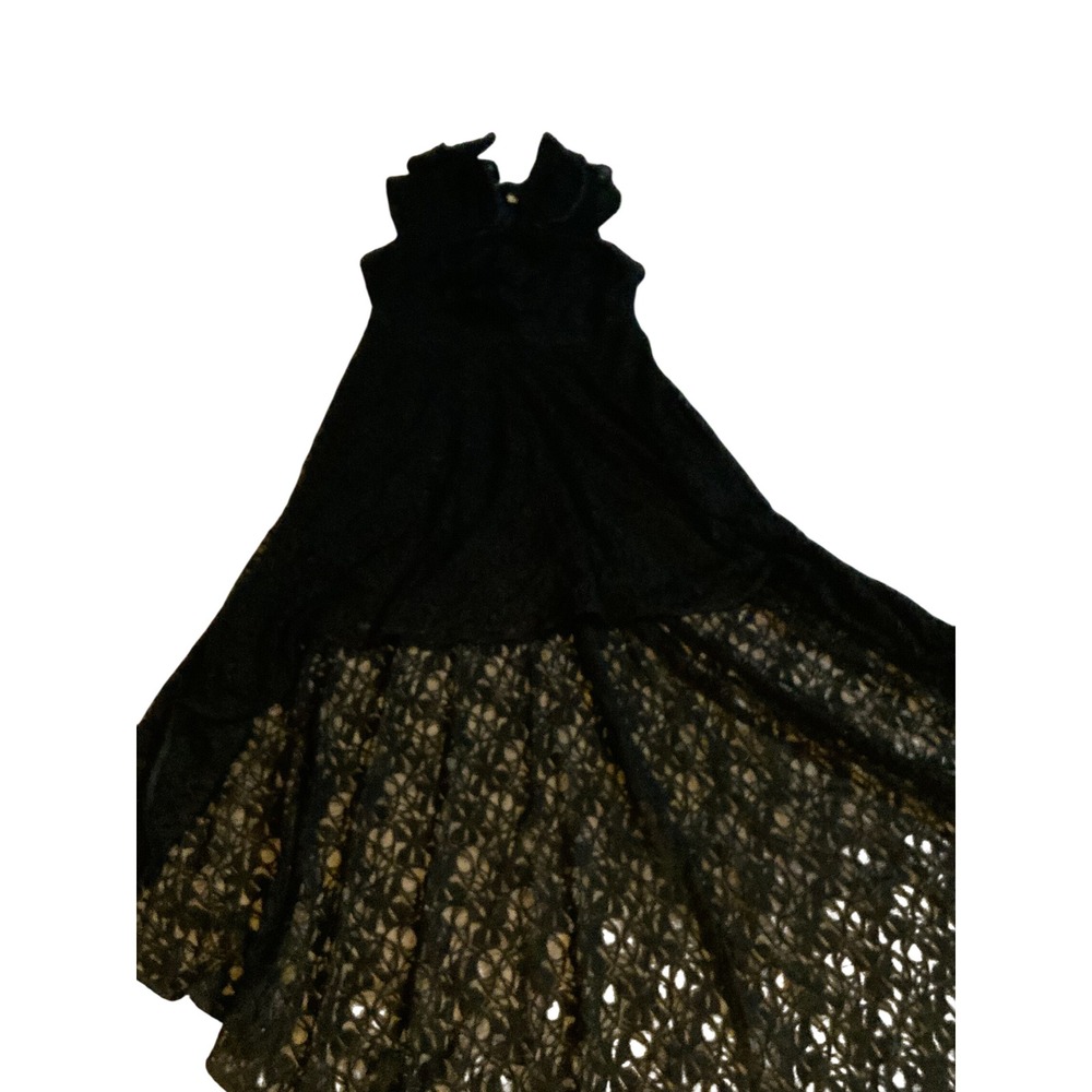 New York & Company Black Lace High Low Ruffle Neck Sleeveless Cocktail Dress